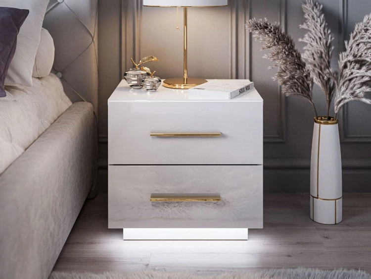Nachttisch mit zwei Schubladen Nuveo Lux Weiß Hochglanz