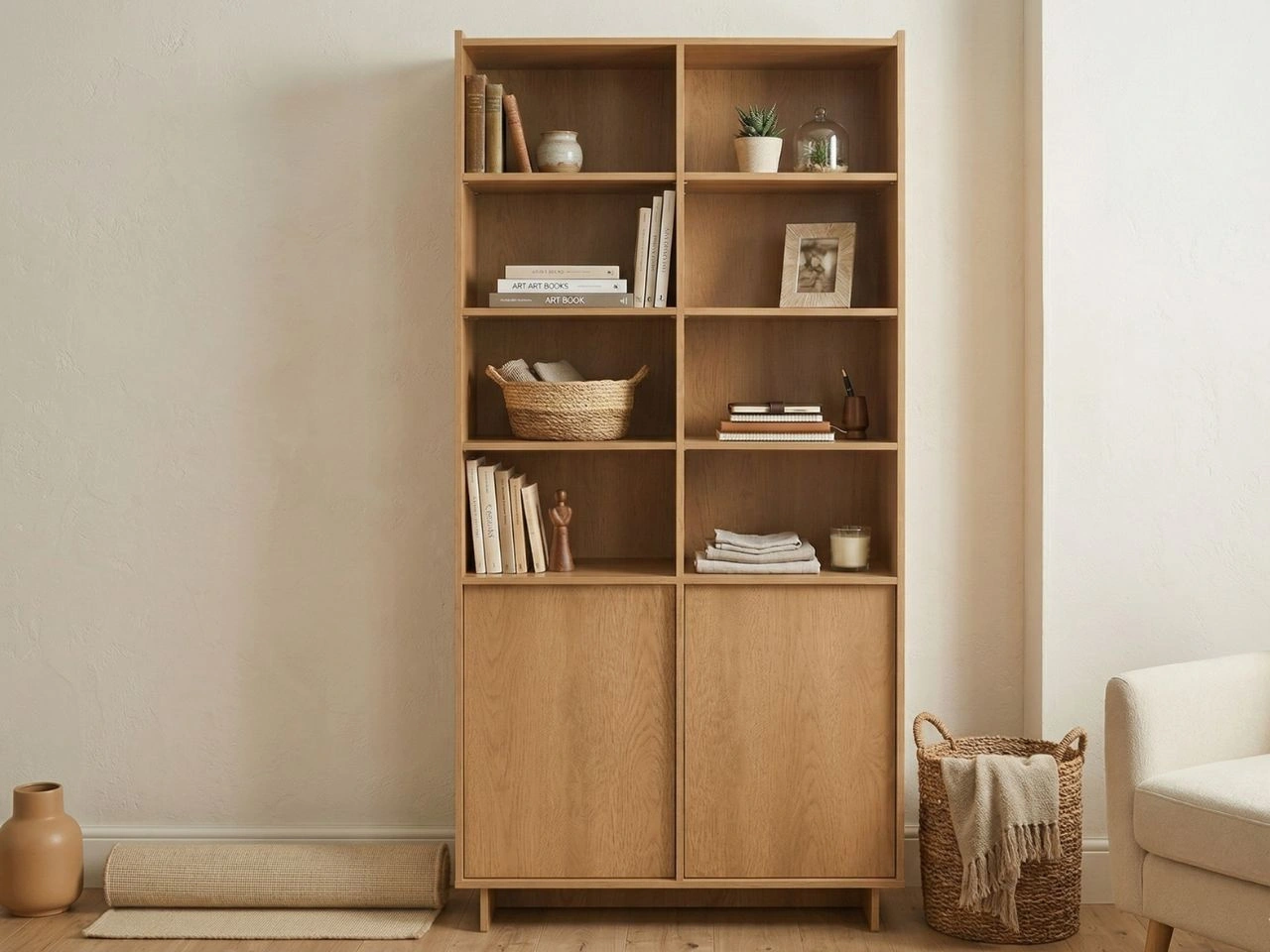 Bücherregal mit Türen Azumi Karamell Eiche