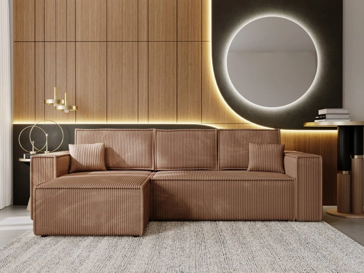Ecksofa L-Form mit Schlaffunktion und Bettkasten Prato Braun Links