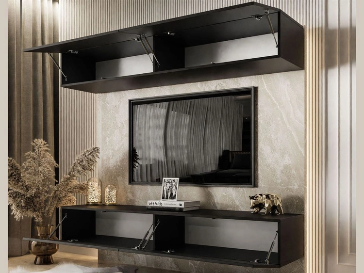 Hängende Wohnwand für das Wohnzimmer Sorelle Schwarz Matt