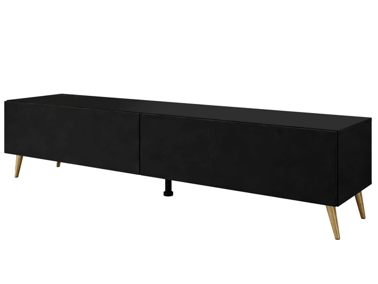 TV-Lowboard mit zwei Türen auf golden Beinen 175 cm mit LED-Beleuchtung Sorelle Schwarz Matt