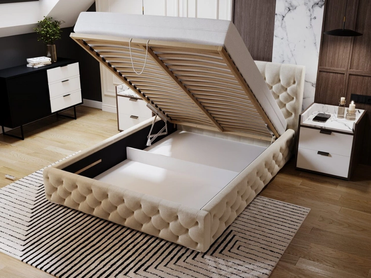 Polsterbett mit Bettkasten und Lattenrost 180x200 Velutto Rot