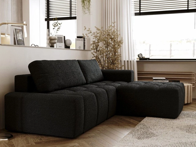 Ecksofa L-Form Rechts mit Schlaffunktion und Bettkasten Lana Schwarz