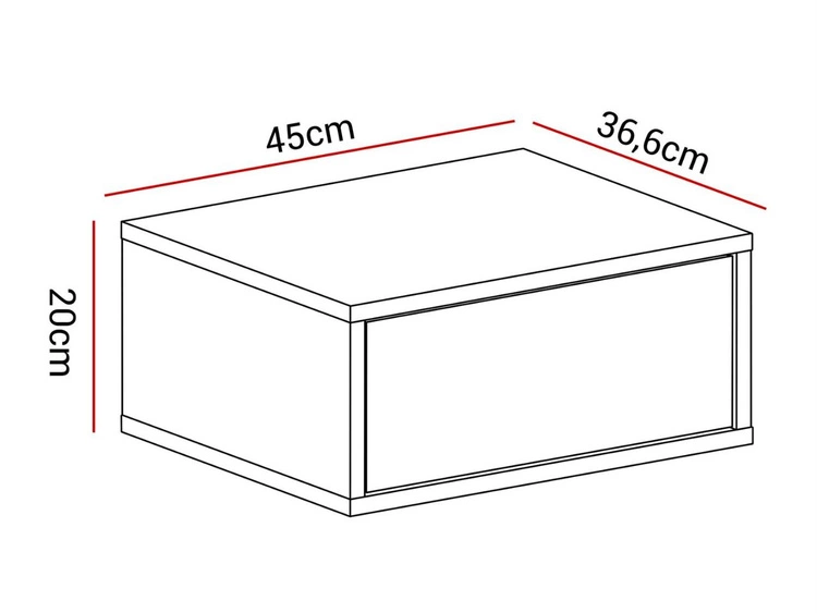 Hängender Nachttisch mit Schublade und LED-Beleuchtung Brisa Schwarz Hochglanz