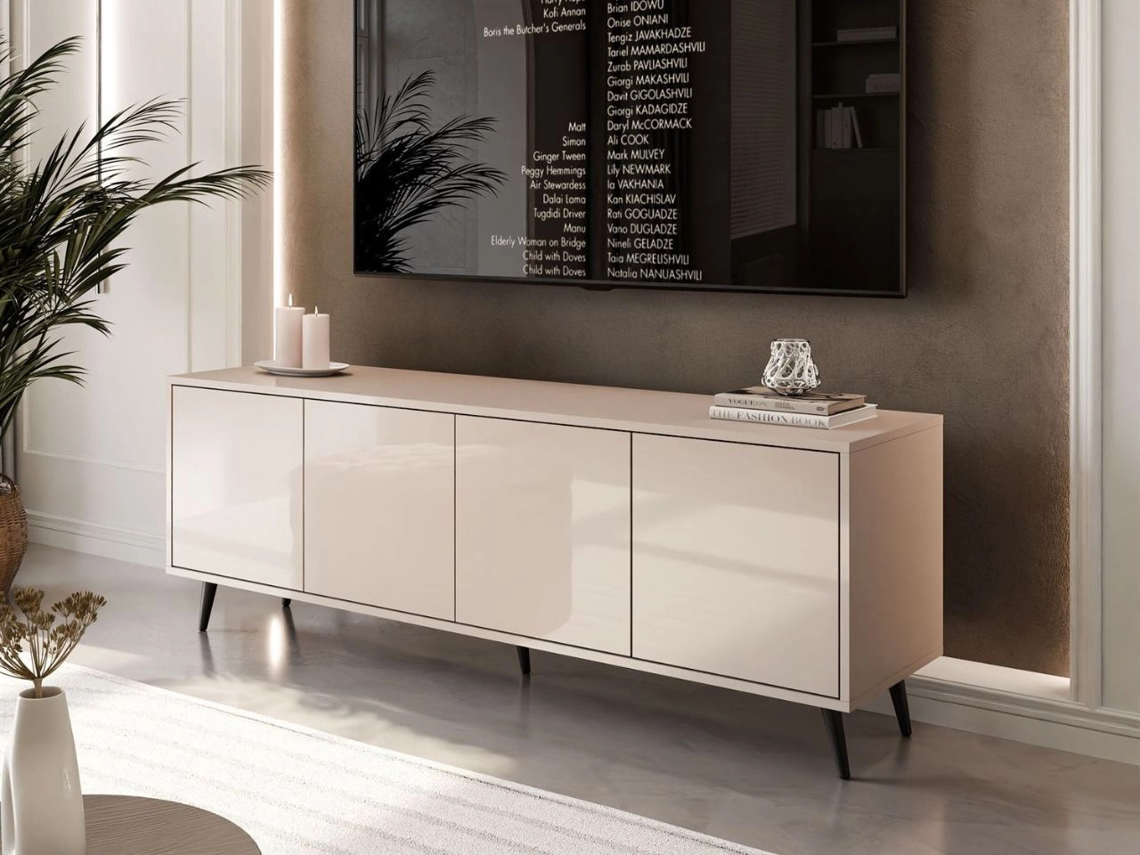 TV-Lowboard mit Türen schwarze Beine Vivance Kaschmir Hochglanz