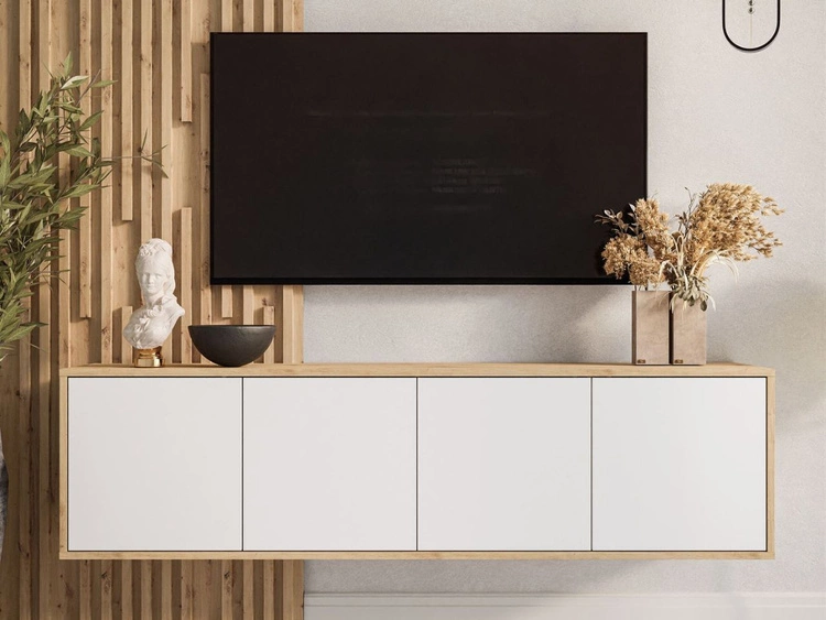 Hängendes TV-Lowboard mit Türen Vivance Weiß und Eiche Artisan