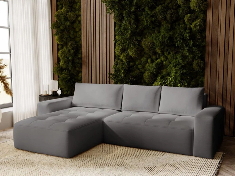 Ecksofa L-Form Links mit Schlaffunktion und Bettkasten Portland Grau