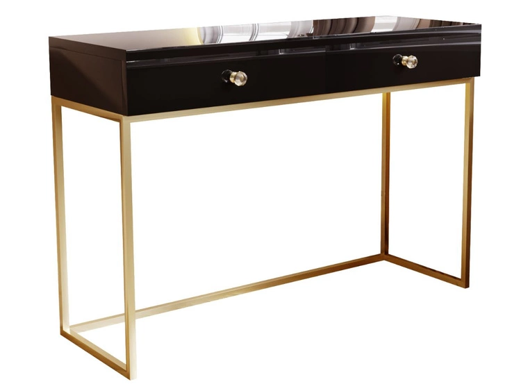 Schminktisch mit Schubladen Belleza Schwarz Hochglanz Gold Frame