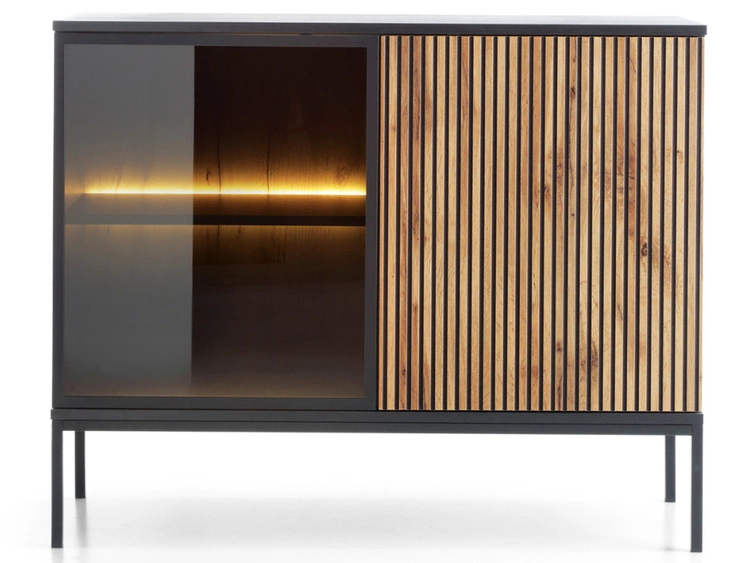 Türkommode mit Led Deo 104 cm Schwarz, Eiche Wotan