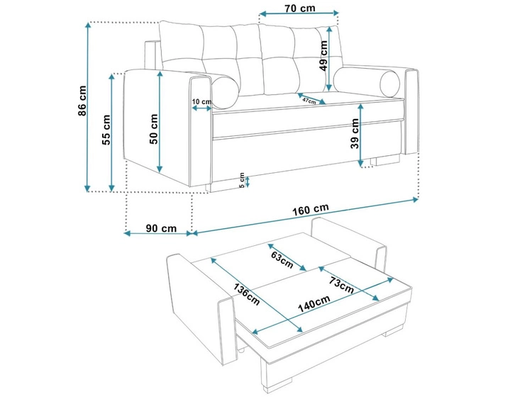 Schlafsofa mit Bettfunktion und Bettkasten Pori Beige