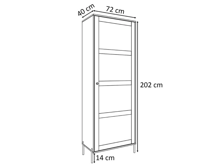 Standvitrine im Boho-Stil schmale Bellance Eiche Puccini