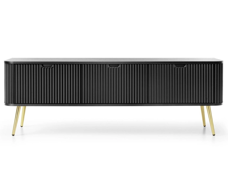 TV-Lowboard mit Türen Viva Schwarz auf Goldenen Beinen