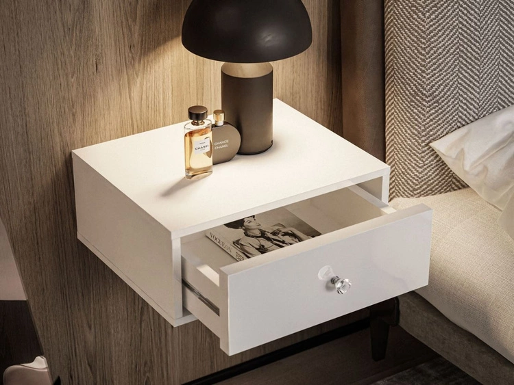 Hängender Nachttisch Glamour mit Schublade und LED-Beleuchtung Brisa Weiß Hochglanz