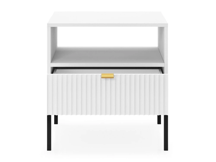 Nachtschrank mit Schublade Amber Weiß, Schwarz Frame