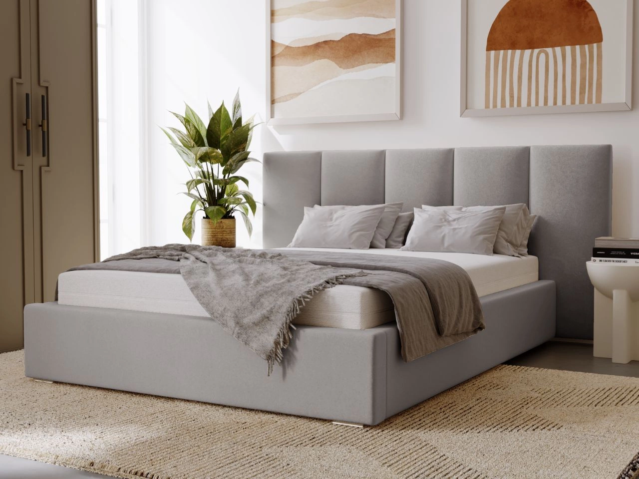 Polsterbett mit Bettkasten und Lattenrost 140x200 Lizbona Grau