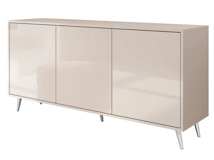 Dreitürige Kommode 154 cm Glamour-Stil auf silberfarbenen Metallbeinen Vivance Kaschmirglanz