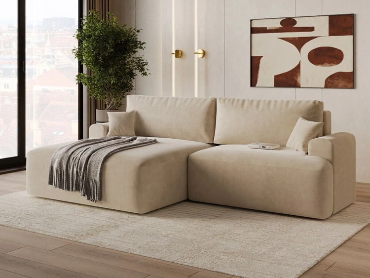 Ecksofa L-Form mit Schlaffunktion und Bettkasten Serene Links Beige