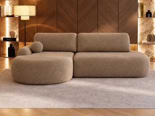 Ecksofa L-Form Links mit Schlaffunktion und Bettkasten Aurio O Hellbraun