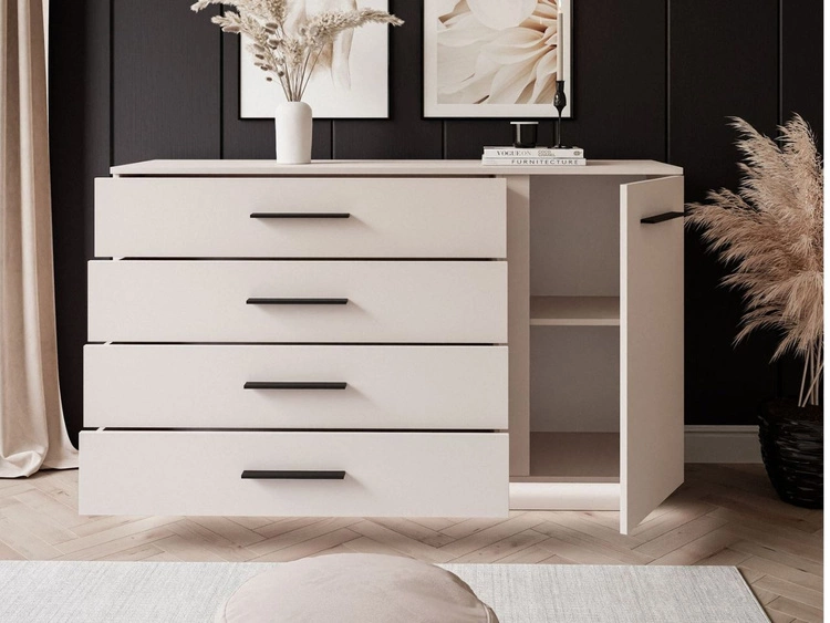 Kommode mit Türe, Schubladen und LED-Beleuchtung Nuveo Kaschmir