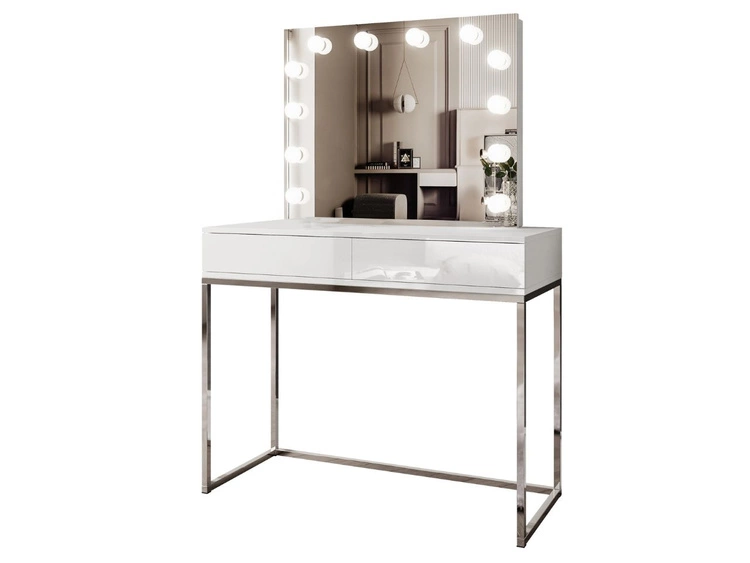 Schminktisch Glamour mit Schubladen, Spiegel und LED-Beleuchtung Brisa Weiß Hochglanz