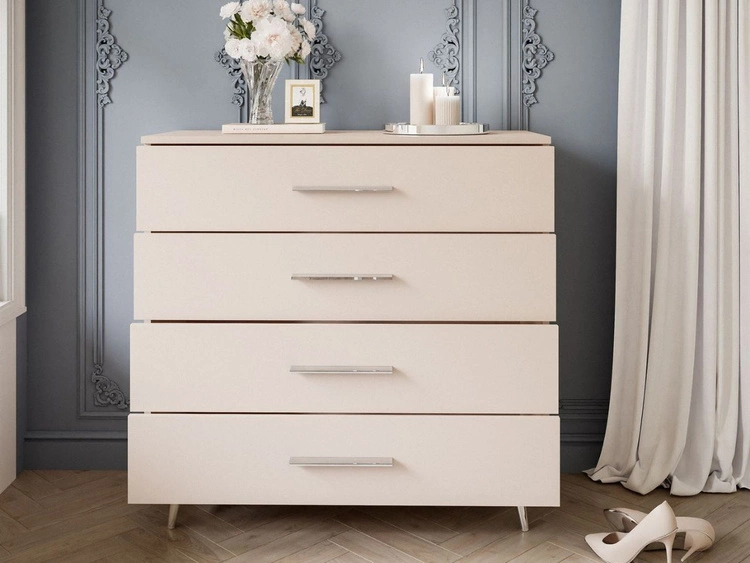 Kommode mit Schubladen und LED-Beleuchtung auf Silbernen Metallbeinen Nuveo Kaschmir