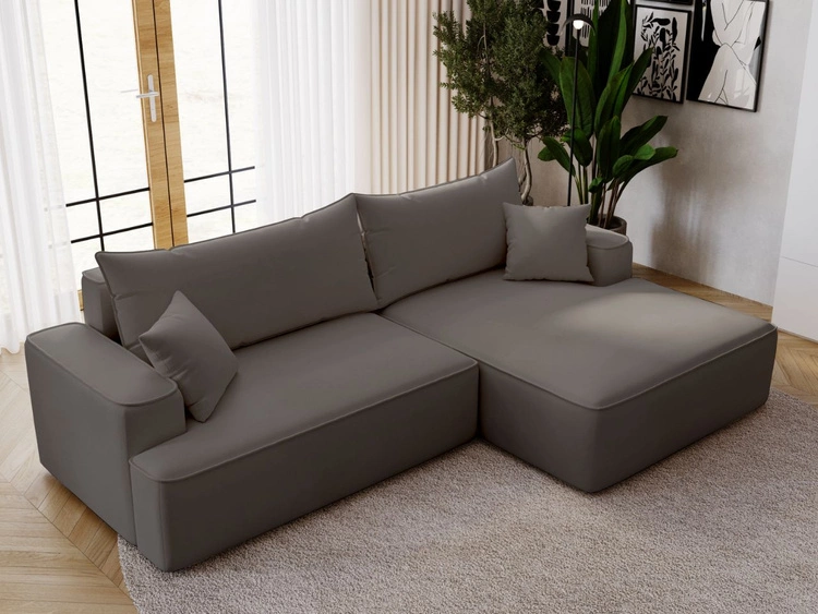 Ecksofa L-Form Rechts mit Schlaffunktion und Bettkasten California Dunkelgrau