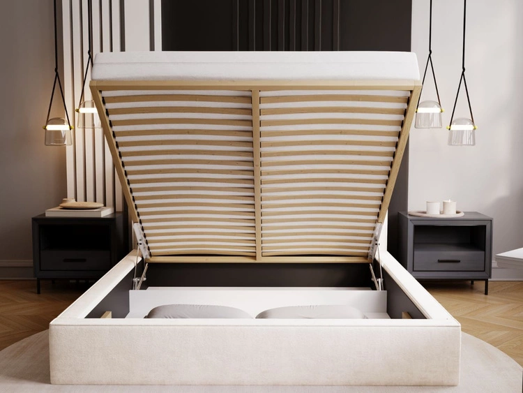 Polsterbett mit Bettkasten und Lattenrost 180x200 Monaco Creme