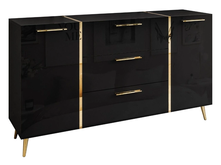 Wohnzimmer-Set im Glamour-Stil auf Beinen Lunelie Schwarz Hochglanz