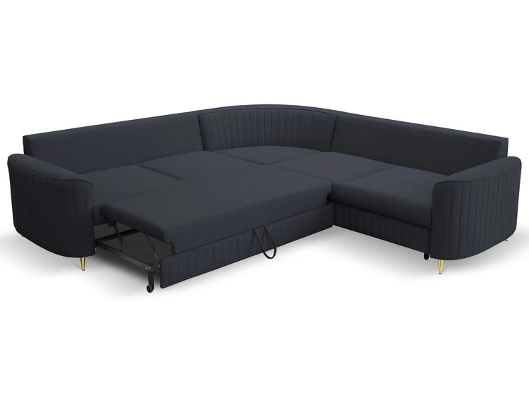 Ecksofa L-Form Links mit Schlaffunktion und Bettkasten Limon Dunkelblau