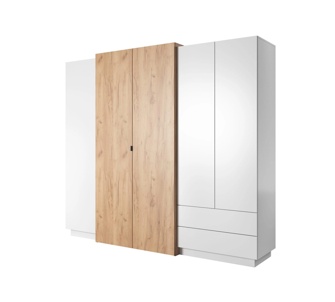 Elegante Drehtürenschrank 230cm Morten - Weiß / Goldene Craft Eiche