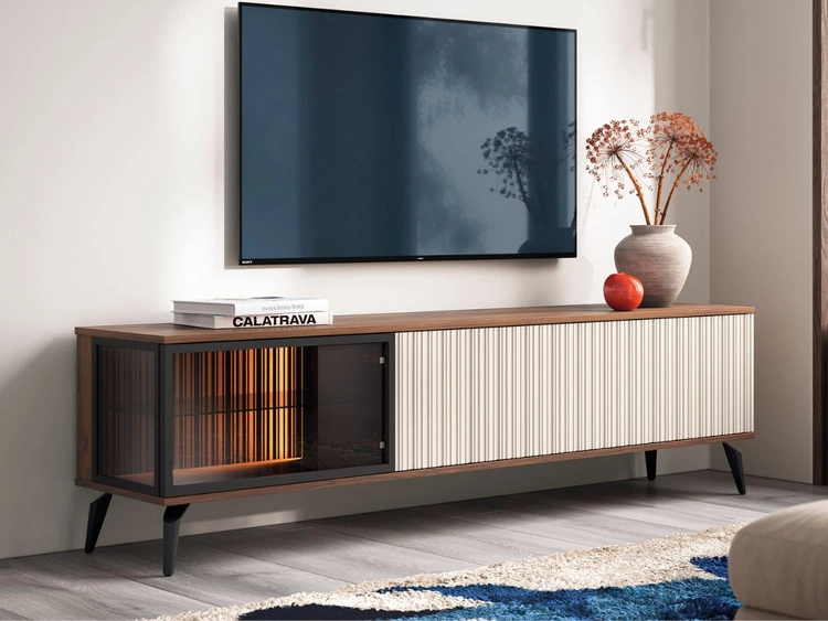 Wohnzimmerset Vinni Dunkler Walnuss Cashmere