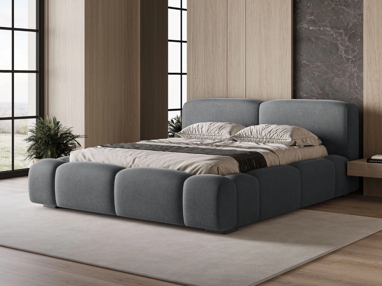 Polsterbett mit Bettkasten und Lattenrost 160x200 Aubi Dunkelgrau