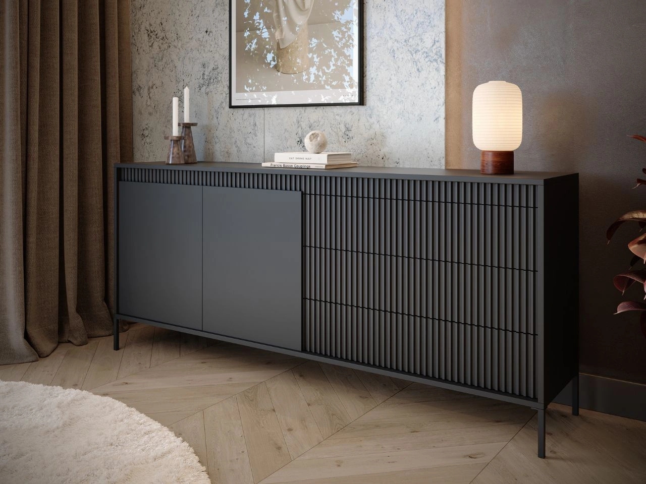 Kommode mit Türen und Schubladen 187 cm Sorano Schwarz