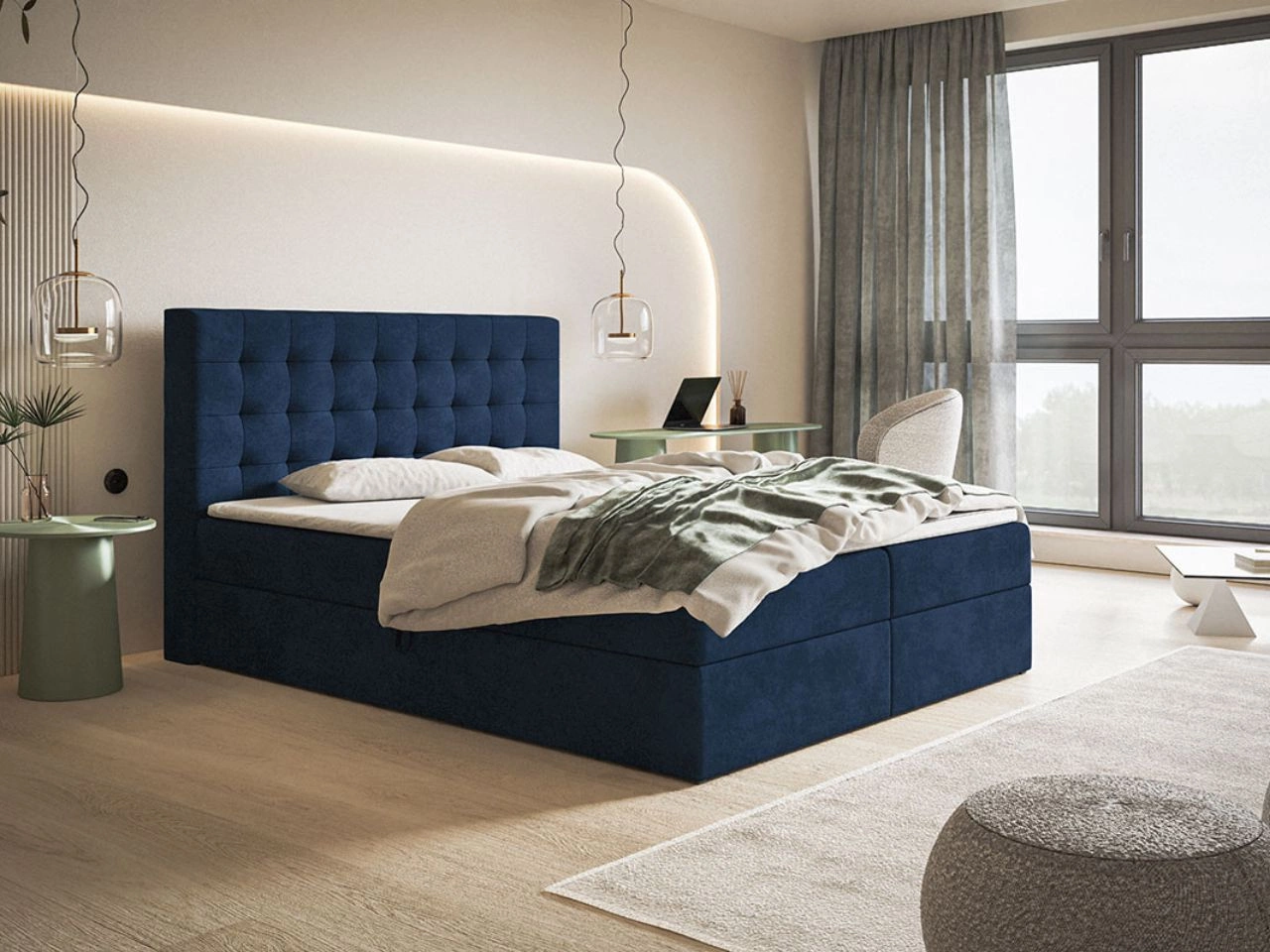 Boxspringbett mit Bettkasten 120x200 Denza Dunkelblau