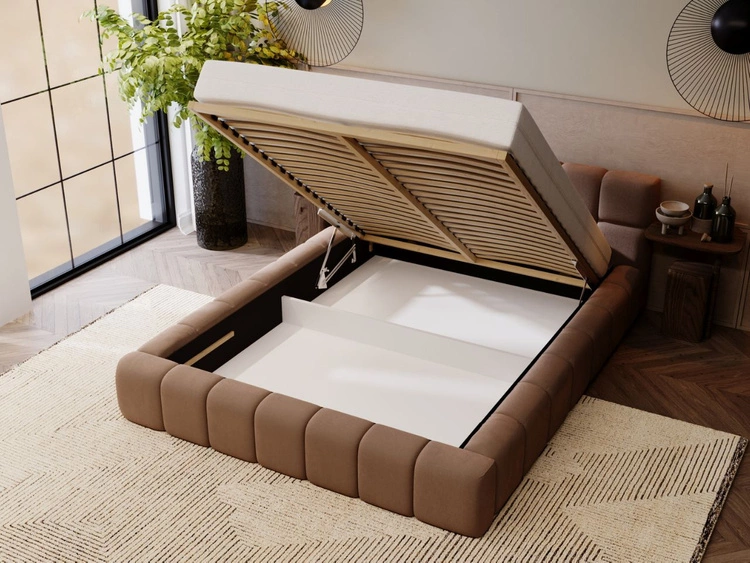 Polsterbett mit Bettkasten und Lattenrost 140x200 Alicante Braun