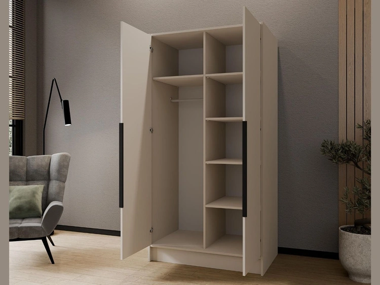 Kleiderschrank mit Spiegel 100 cm Lucca Kaschmir mit schwarzen Griffen