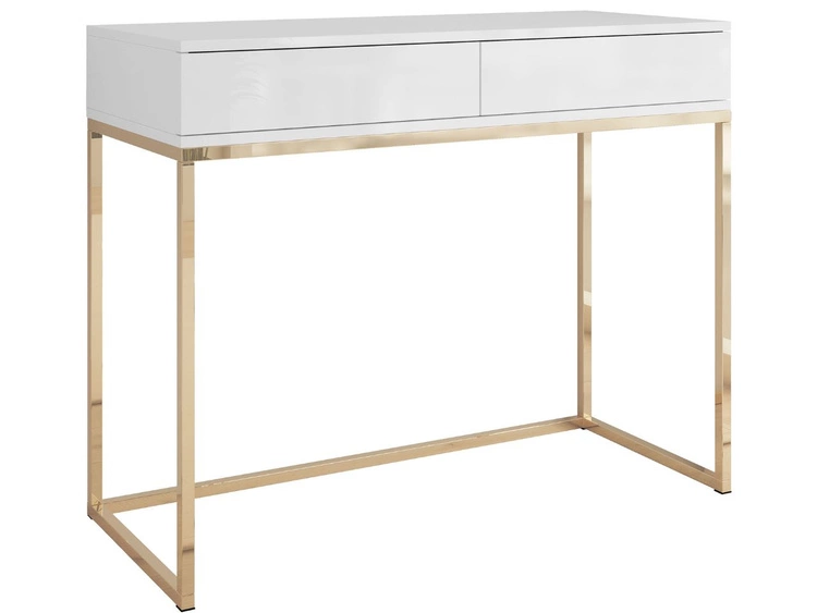 Konsolentisch mit Schubladen und goldenem Gestell im Glamour-Stil Brisa Weiß Hochglanz