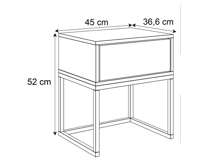 Nachttisch Glamour mit Schublade und goldenem Gestell Brisa Schwarz Hochglanz