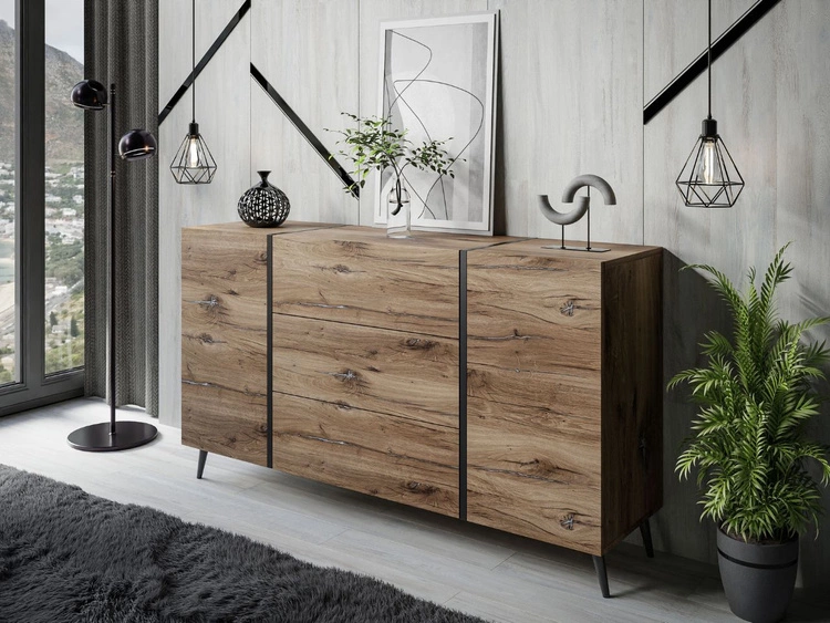 Wohnzimmer-Set im Loft-Stil auf Beinen Lunelie Eiche Flagstaff