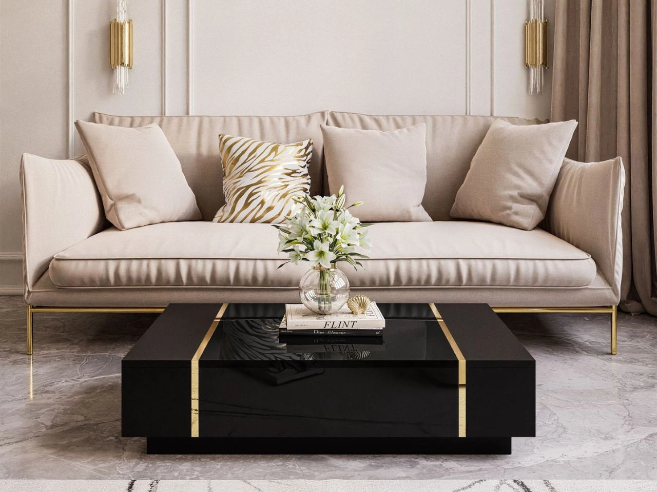 Couchtisch im Glamour-Stil Lunelie Schwarz Hochglanz