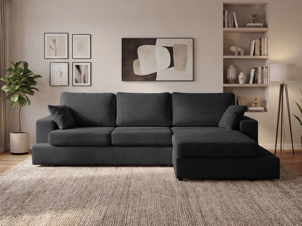 Ecksofa L-Form fürs Wohnzimmer Nesto Rechts Schwarz
