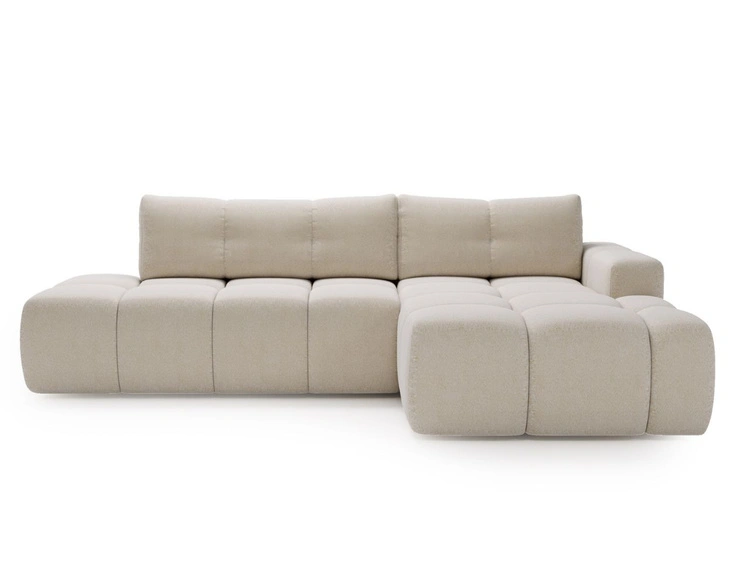 Ecksofa L-Form Rechts mit Schlaffunktion und Bettkasten Montero Creme