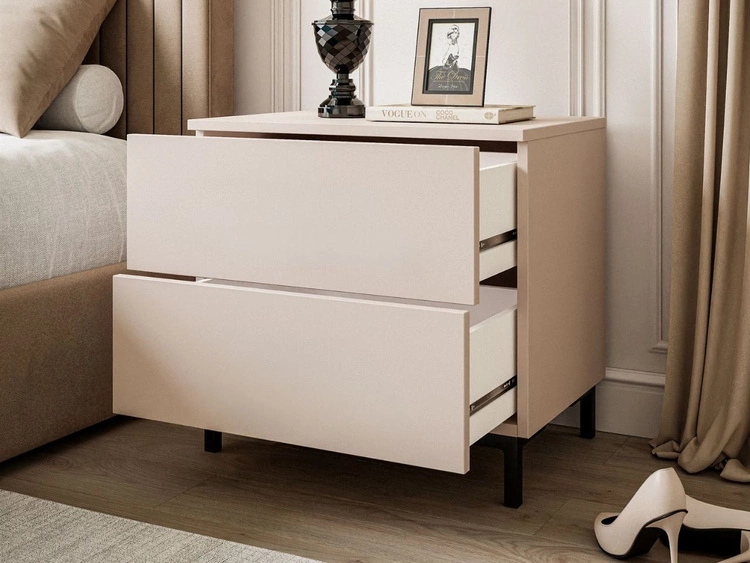 Nachttisch mit zwei Schubladen auf Schwarzen Beinen Nuveo Kaschmir