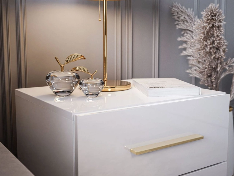 Nachttisch mit zwei Schubladen Nuveo Lux Weiß Hochglanz