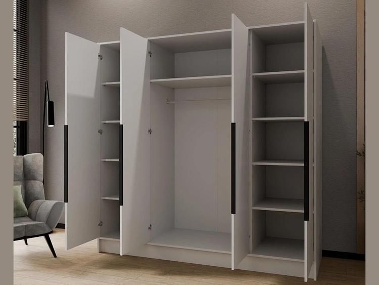 Kleiderschrank mit Spiegel 200 cm Lucca Weiß mit schwarzen Griffen