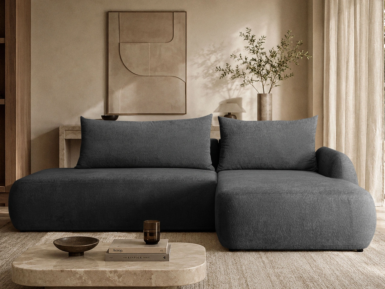 Ecksofa L-Form mit Schlaffunktion und Bettkasten Velis Schwarz