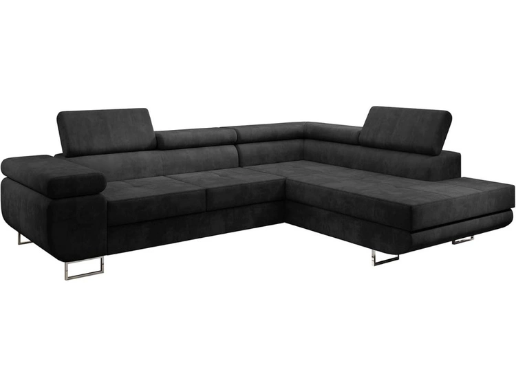 Ecksofa L-Form Rechts mit Schlaffunktion und Bettkasten Solam L Schwarz