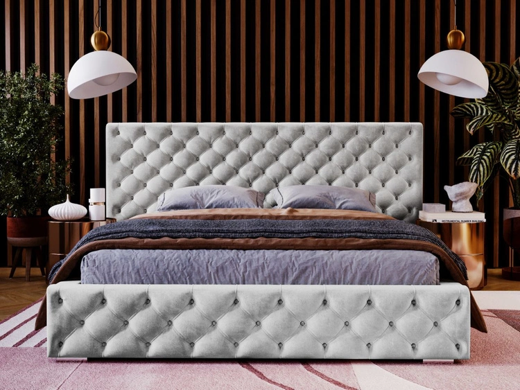 Polsterbett mit Bettkasten und Lattenrost 160x200 Madera Hellgrau