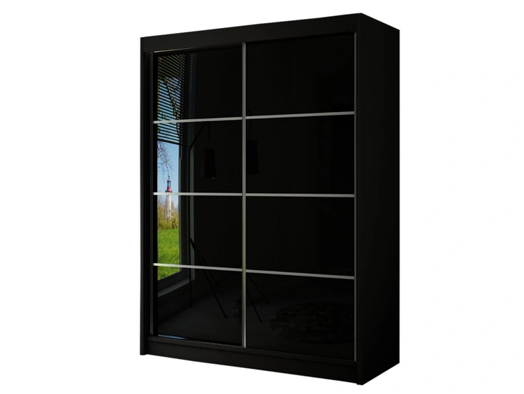 Schiebetürenschrank mit Sprossen 150 cm mit LED-Beleuchtung Ponti Schwarz