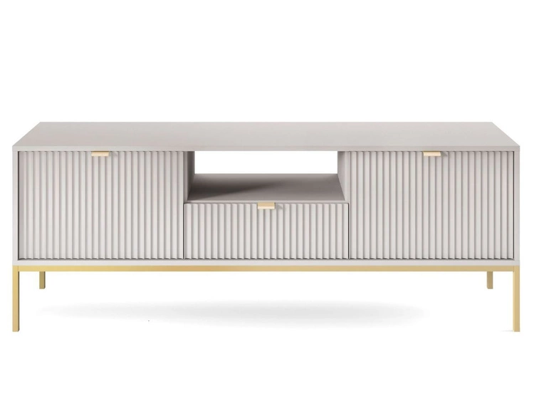 TV-Lowboard mit Schublade und Türen Amber Grau auf goldenen Beinen